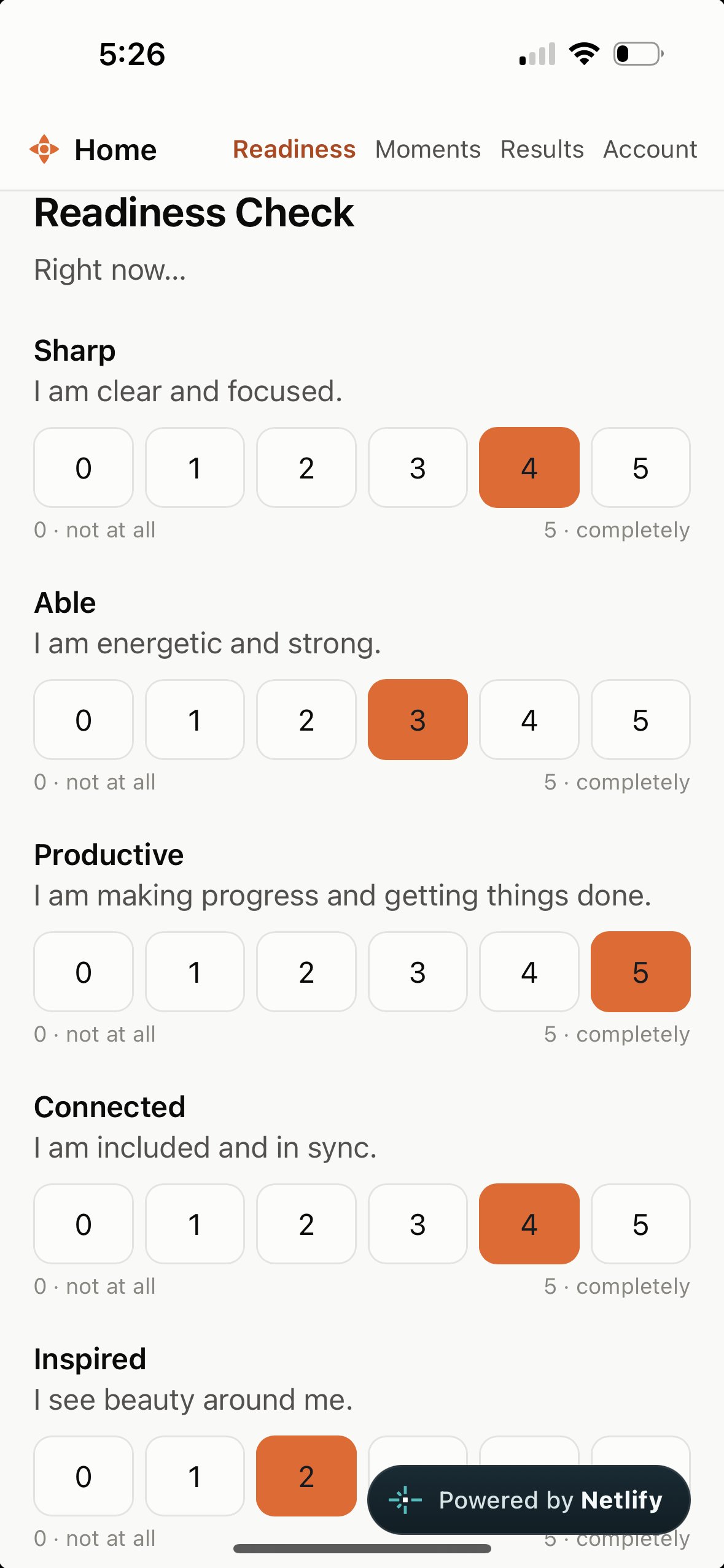 Readiness Check screen